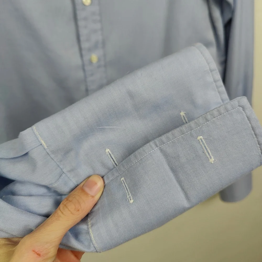 Polo Ralph Lauren‎ Regent Shirt Mens 17.5 Blue Herringbone French Cuff Preppy